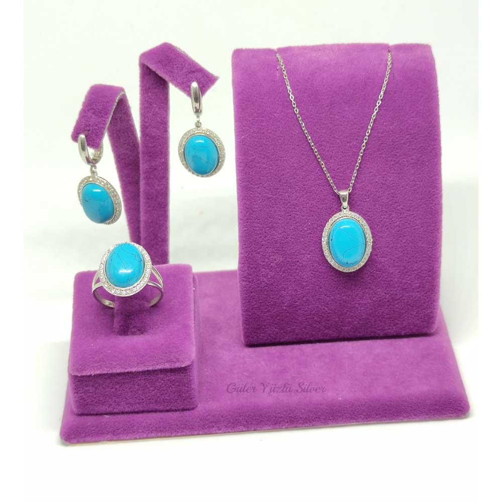 GERÇEK TURKUAZ TAŞLI GÜMÜŞ SET