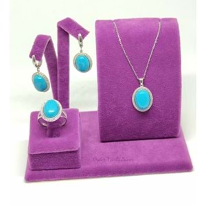 GERÇEK TURKUAZ TAŞLI GÜMÜŞ SET