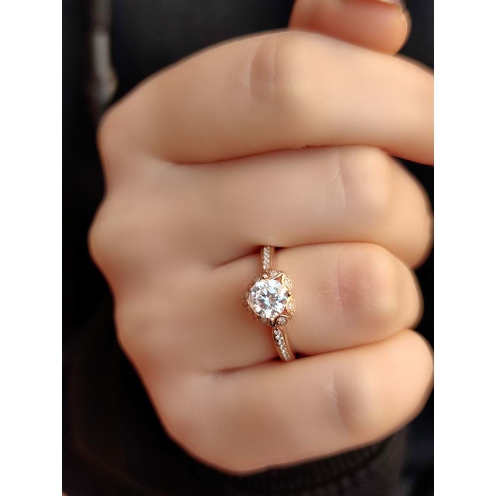 ROSE KALPLİ TEK TAŞ İTHAL GÜMÜŞ YÜZÜK-19 NUMARA