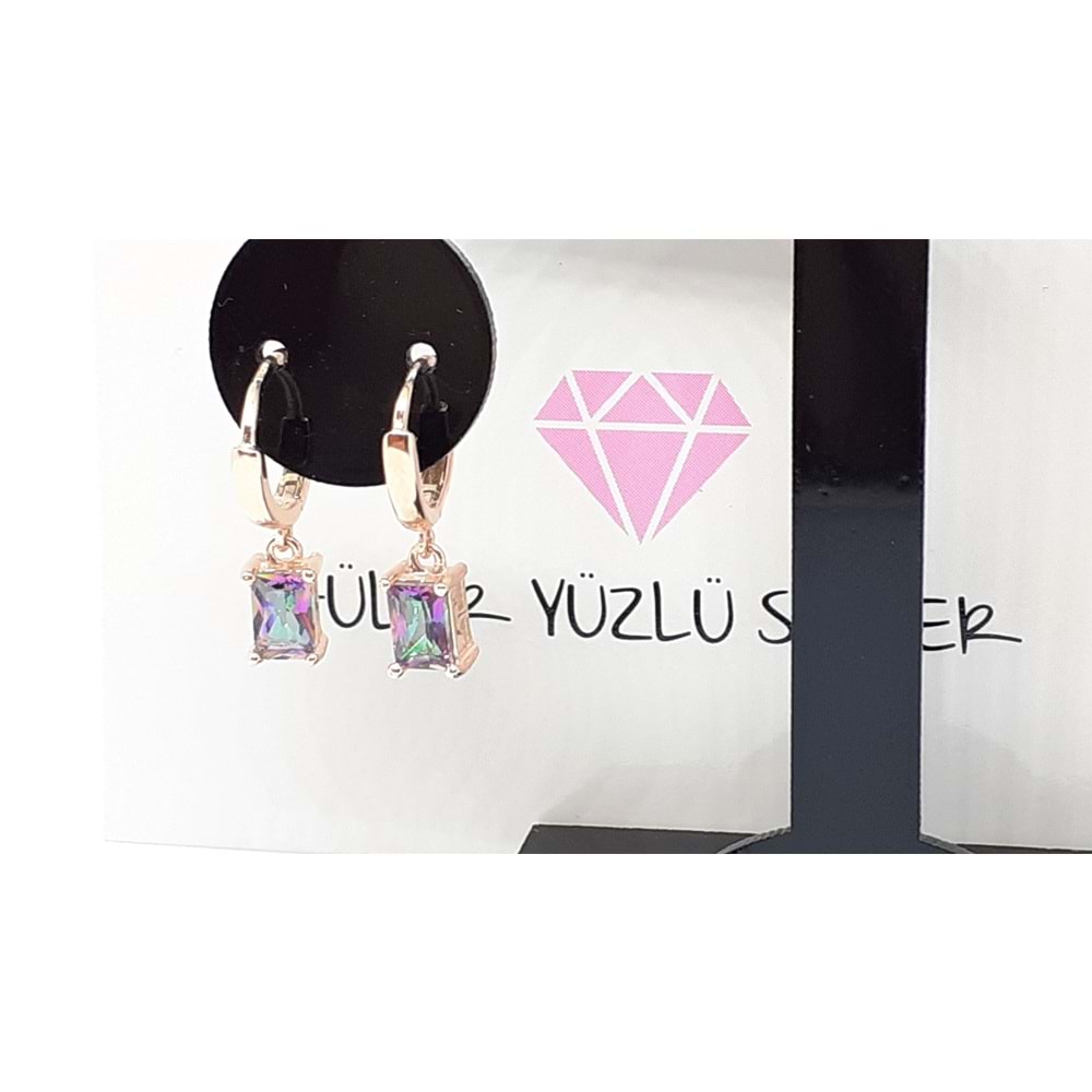 DİKDÖRTGEN MİSTİK TOPAZ TAŞLI SALLANTILI HALKA GÜMÜŞ KÜPE