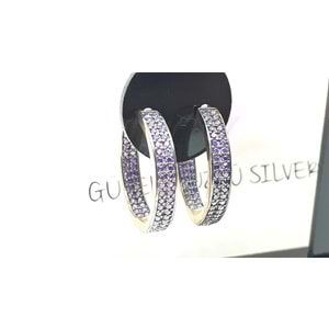 17 MM İTHAL MOR TAŞLI İKİ SIRA HALKA GÜMÜŞ KÜPE