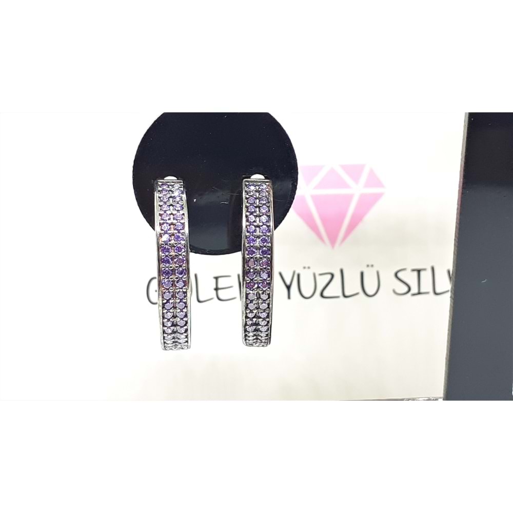 17 MM İTHAL MOR TAŞLI İKİ SIRA HALKA GÜMÜŞ KÜPE