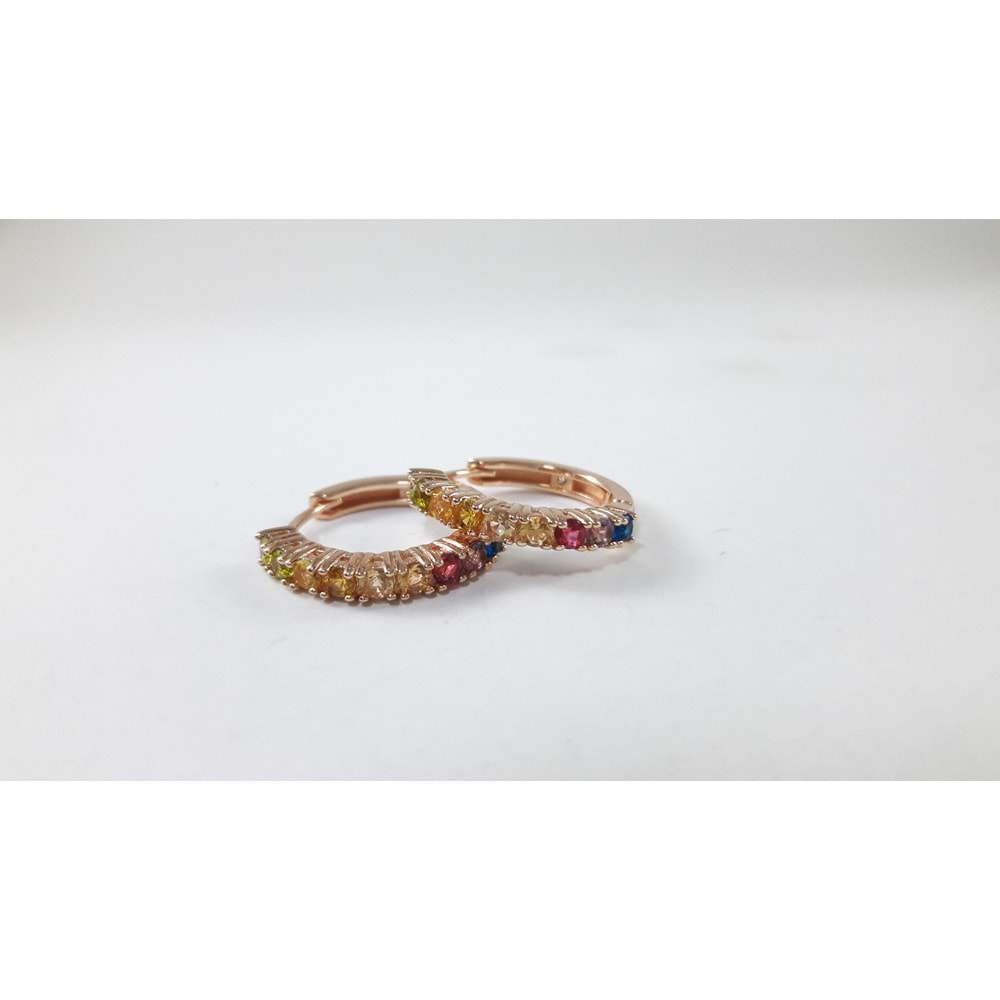 15 MM TIRNAKLI KARIŞIK ZİRKON TAŞLI İTHAL HALKA GÜMÜŞ KÜPE