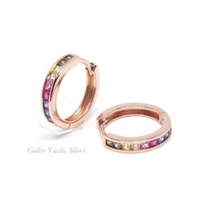 15 MM KARIŞIK ZİRKON TAŞLI İTHAL HALKA GÜMÜŞ KÜPE