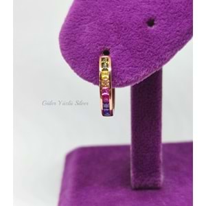 15 MM KARIŞIK ZİRKON TAŞLI İTHAL HALKA GÜMÜŞ KÜPE