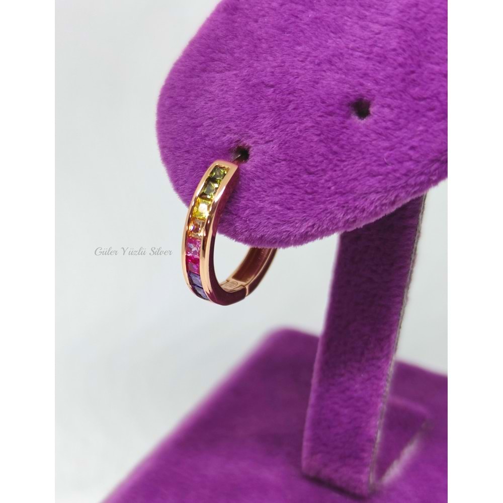 15 MM KARIŞIK ZİRKON TAŞLI İTHAL HALKA GÜMÜŞ KÜPE