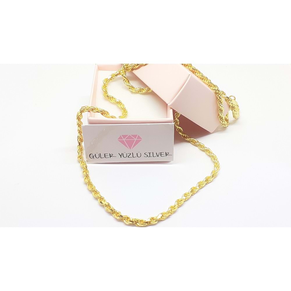 ITALY DAMGALI 60 MİKRON BURGU HALAT GÜMÜŞ KOLYE ZİNCİR (55 CM)