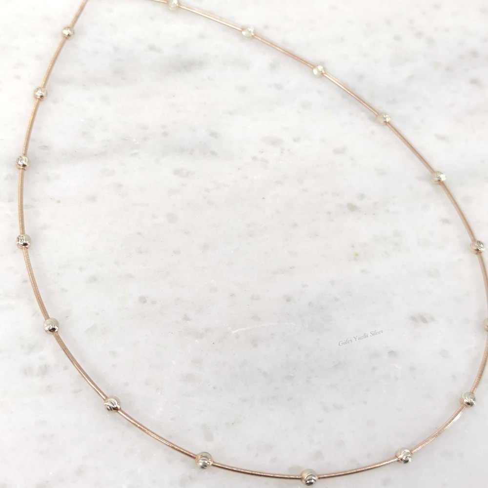 ITALY DAMGALI TOP TOP OMEGA GÜMÜŞ KOLYE - ROSE ALTIN KAPLAMA