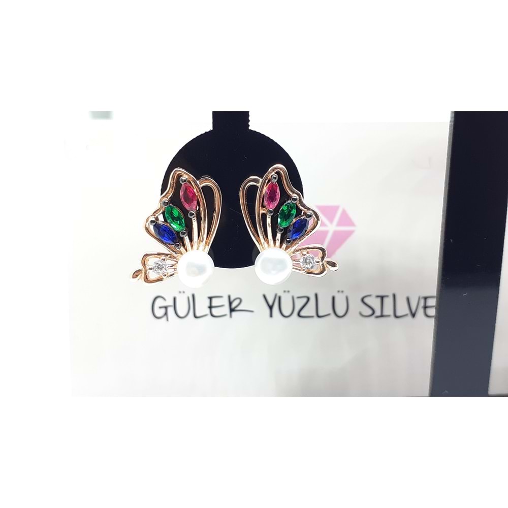 İNCİLİ KELEBEK GÜMÜŞ KÜPE