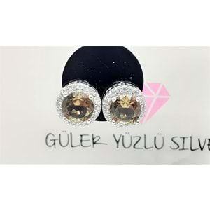 ZİRKON TAŞLI YUVARLAK SULTANİT GÜMÜŞ ÇİVİ KÜPE