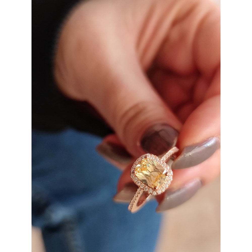 İTHAL SARI PIRLANTA MONTÜR GÜMÜŞ TEK TAŞ YÜZÜK-17 NUMARA