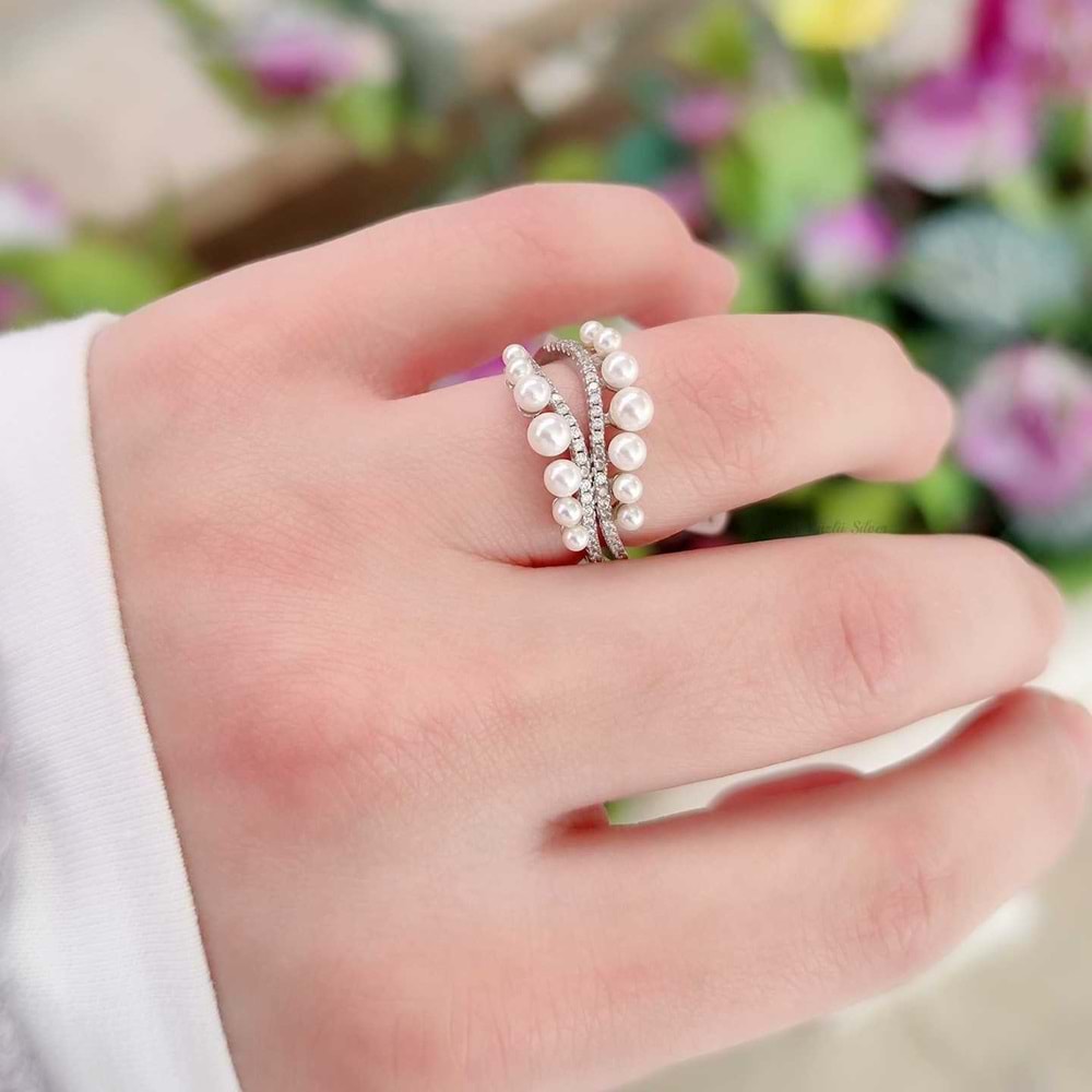 İTHAL İNCİ GÜMÜŞ YÜZÜK - GYS - RODYUM KAPLAMA - 12