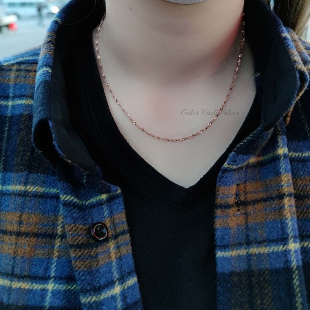 50 CM SİNGAPUR GÜMÜŞ ZİNCİR - ROSE ALTIN KAPLAMA