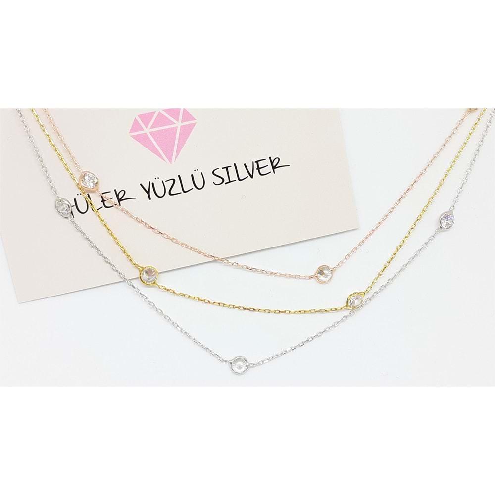 3 RENK 3 SIRA ZİNCİRLİ TAŞLI GÜMÜŞ KOLYE