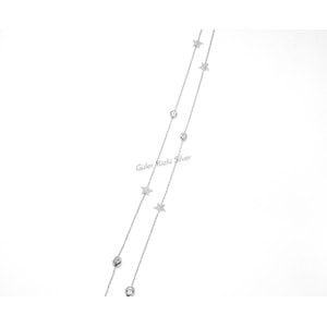 79 CM ZİRKON TAŞLI VE YILDIZLI GÜMÜŞ KOLYE ZİNCİR