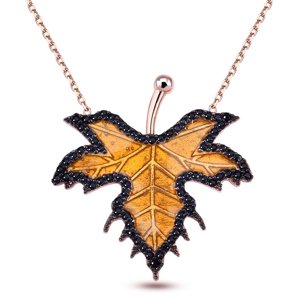 MİNELİ ÇINAR YAPRAĞI GÜMÜŞ KOLYE