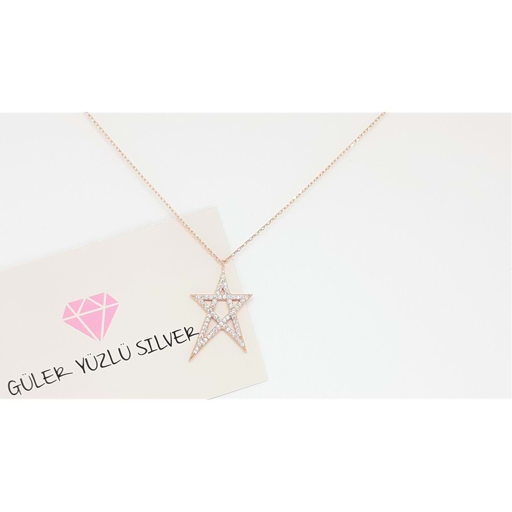 ZİRKON TAŞLI ASİMETRİK GÜMÜŞ YILDIZ KOLYE