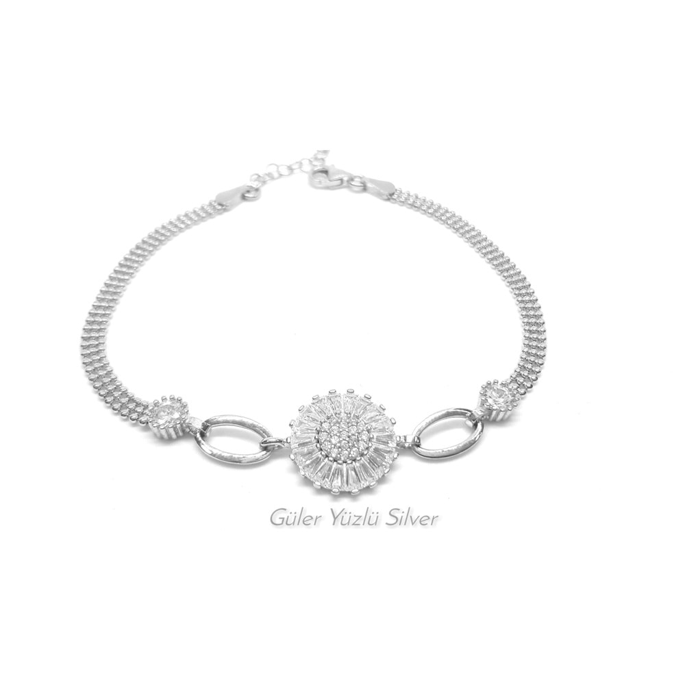 BAGET TAŞLI YUVARLAK GÜMÜŞ BİLEKLİK