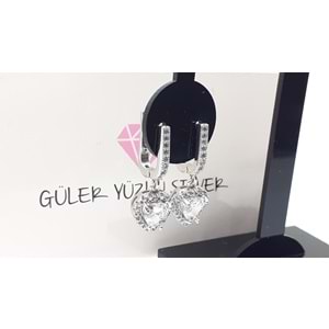 ZİRKON TAŞLI SALLANTILI KALPLİ GÜMÜŞ KÜPE