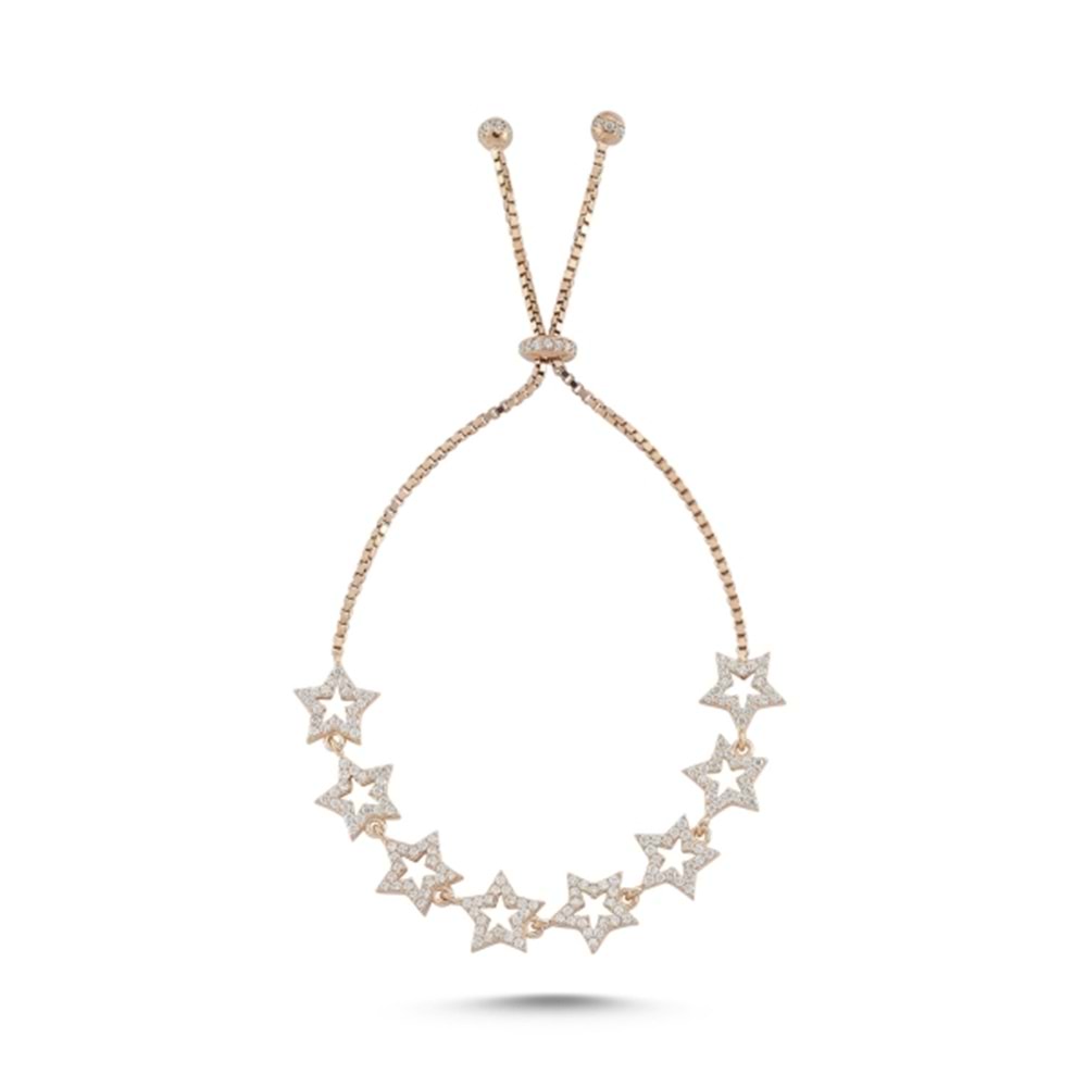 ZİRKON TAŞLI YILDIZ ASANSÖR GÜMÜŞ BİLEKLİK - ROSE ALTIN KAPLAMA