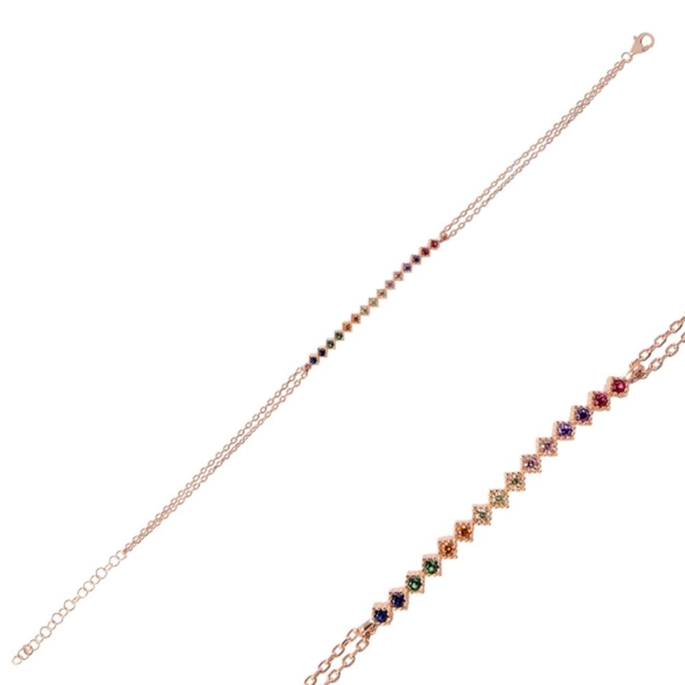 RENKLİ ZİRKON TAŞLI GÜMÜŞ BİLEKLİK G0478