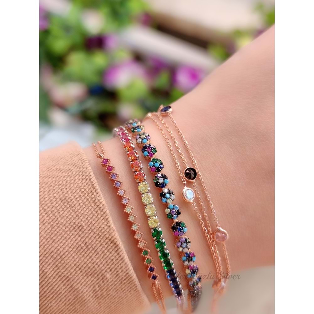 RENKLİ ZİRKON TAŞLI GÜMÜŞ BİLEKLİK G0478