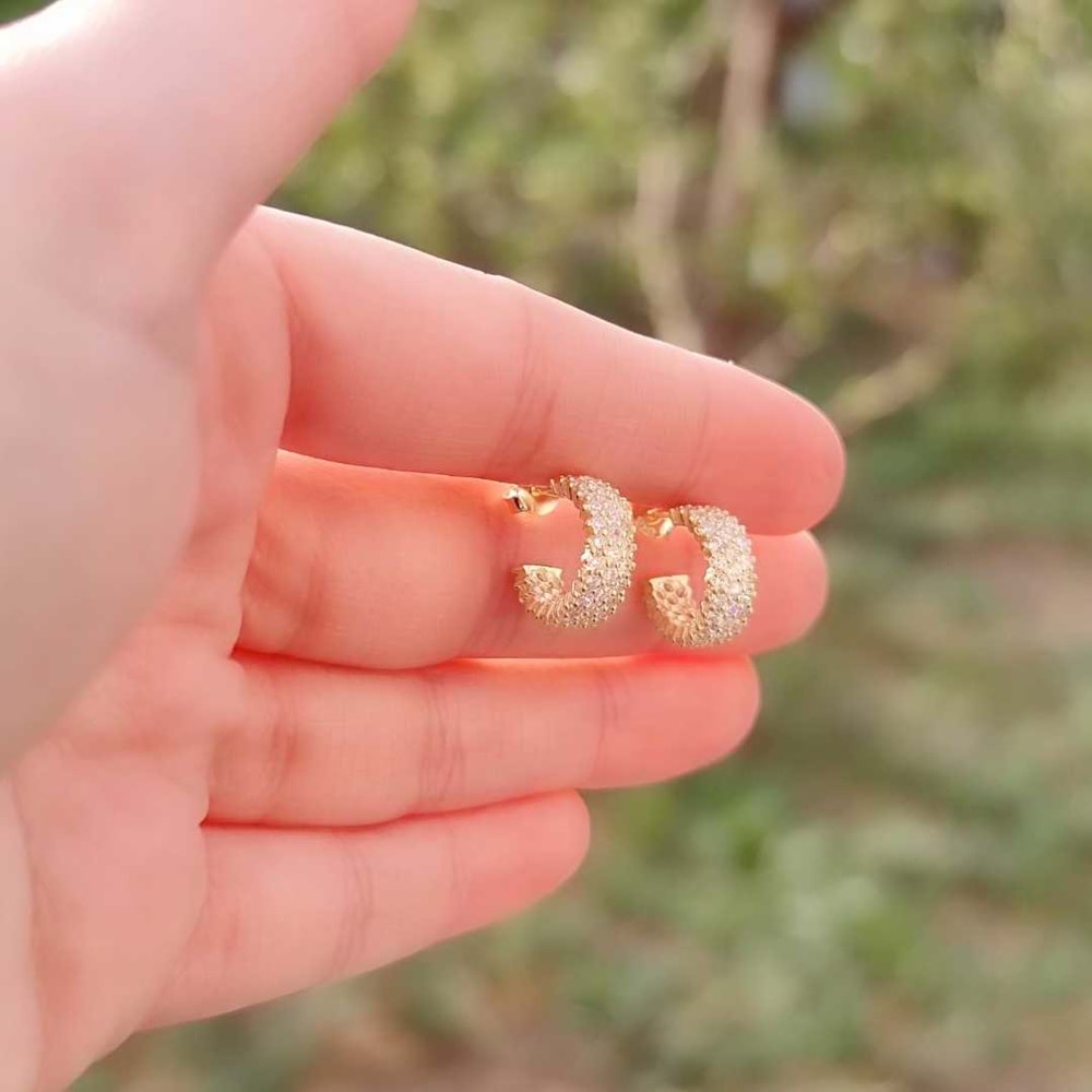 3 SIRA ZİRKON TAŞLI TAMTUR GÜMÜŞ KÜPE - ALTIN SARI