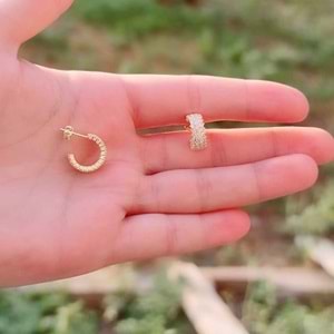 3 SIRA ZİRKON TAŞLI TAMTUR GÜMÜŞ KÜPE - ALTIN SARI