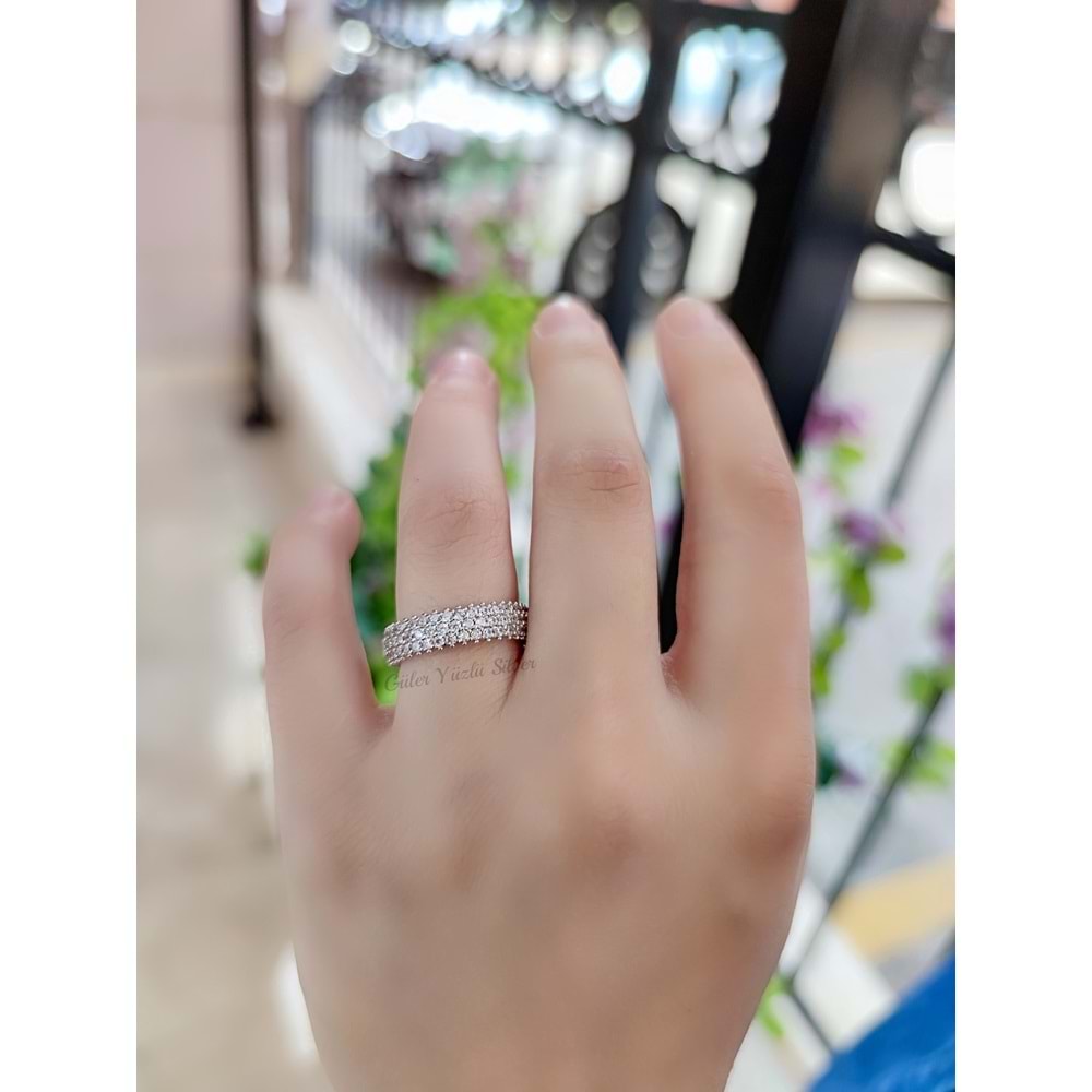 ZİRKON TAŞLI 3 SIRA TAMTUR GÜMÜŞ YÜZÜK - 20