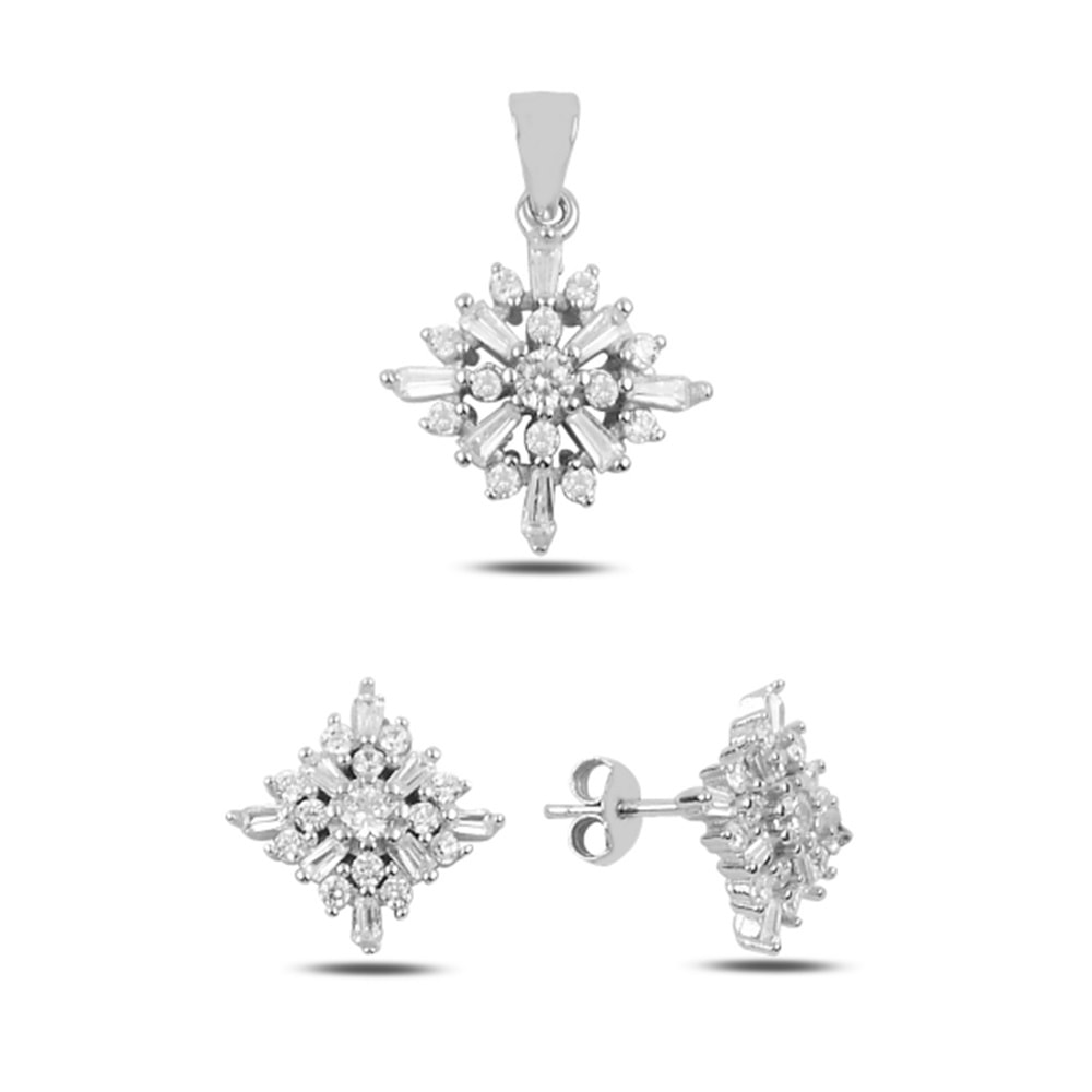 ZİNCİR HEDİYELİ ZİRKON TAŞLI İKİLİ GÜMÜŞ SET G1382