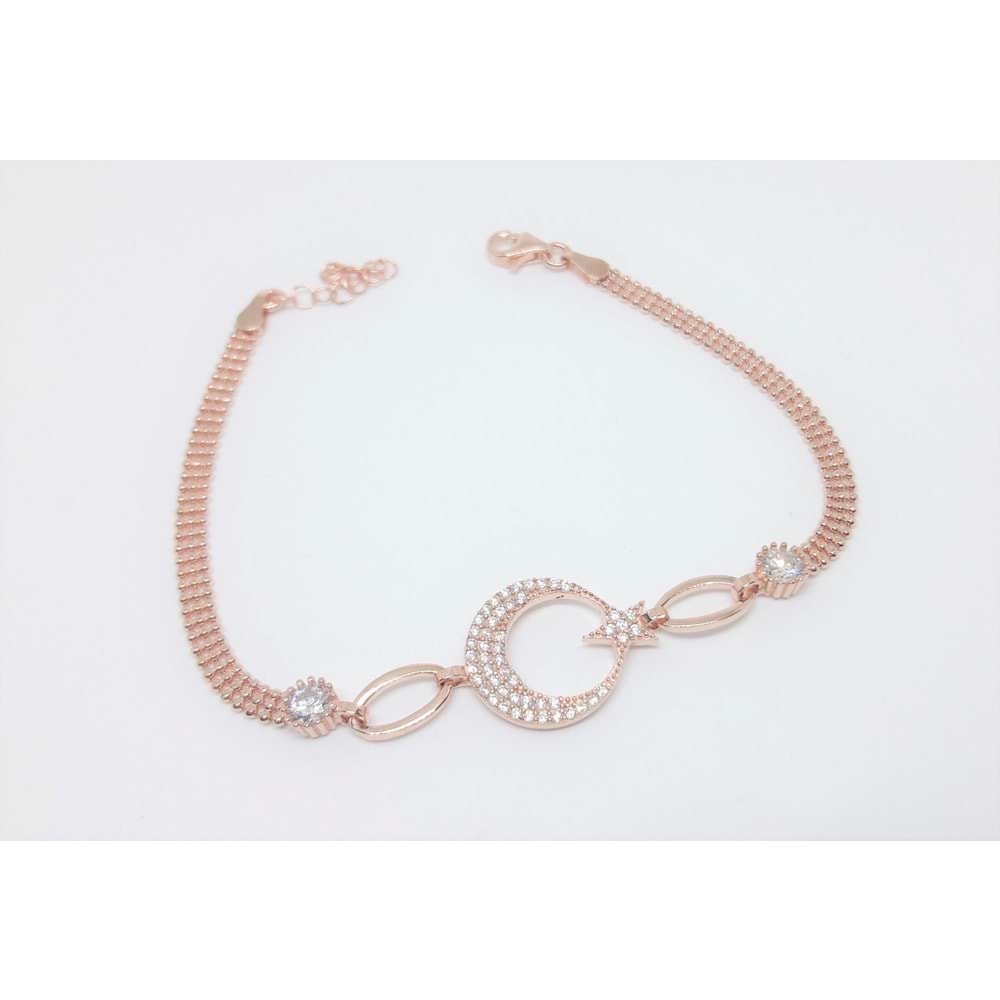 İTHAL AY YILDIZ GÜMÜŞ BİLEKLİK - ROSE ALTIN KAPLAMA