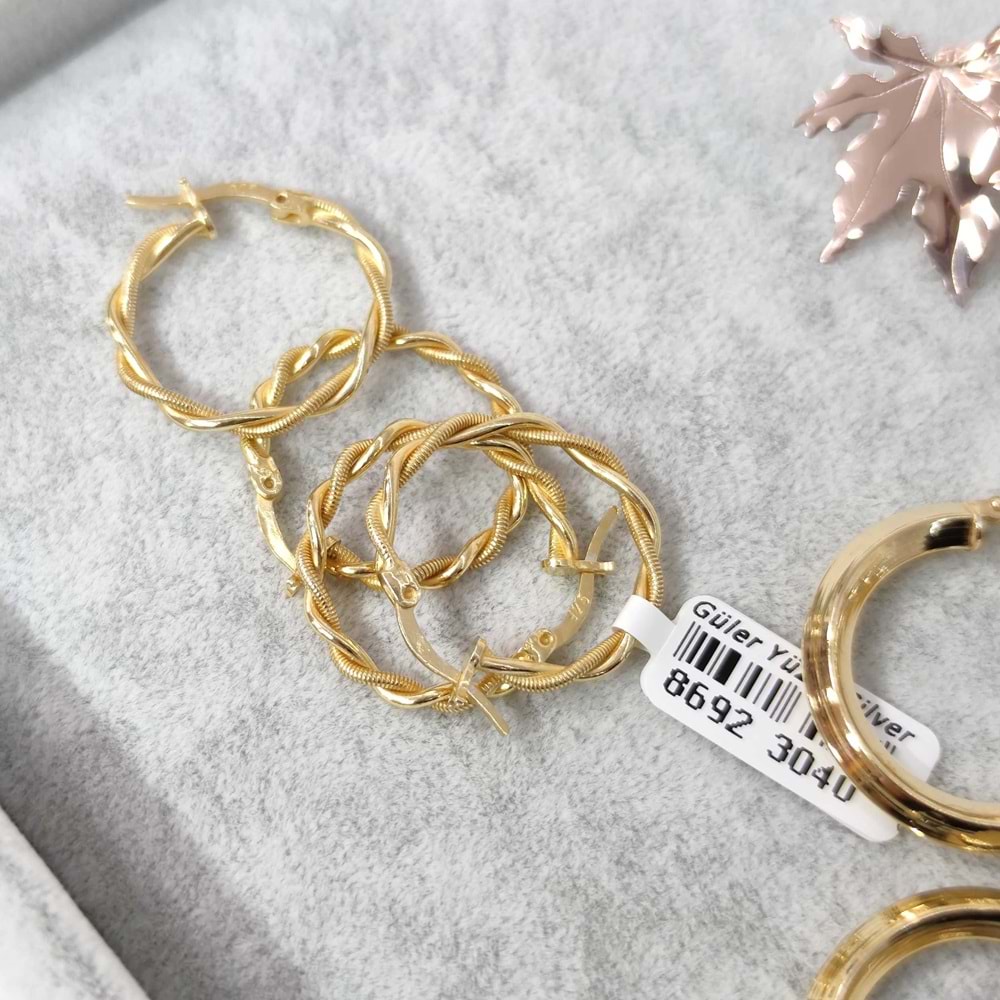 20 MM ZİNCİR BURGULU GÜMÜŞ HALKA KÜPE - ALTIN KAPLAMA