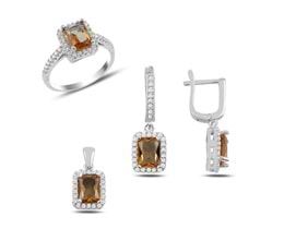 SULTANİT BAGET TAŞLI KİBAR GÜMÜŞ SET