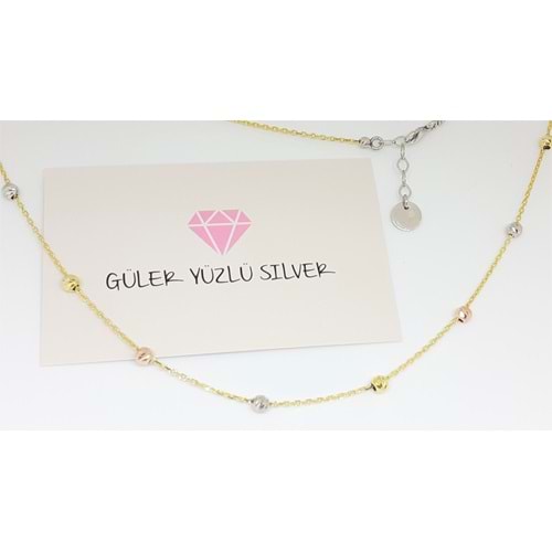 45 CM DORİCA ALTIN KAPLAMA RENKLİ TOP GÜMÜŞ ZİNCİR KOLYE