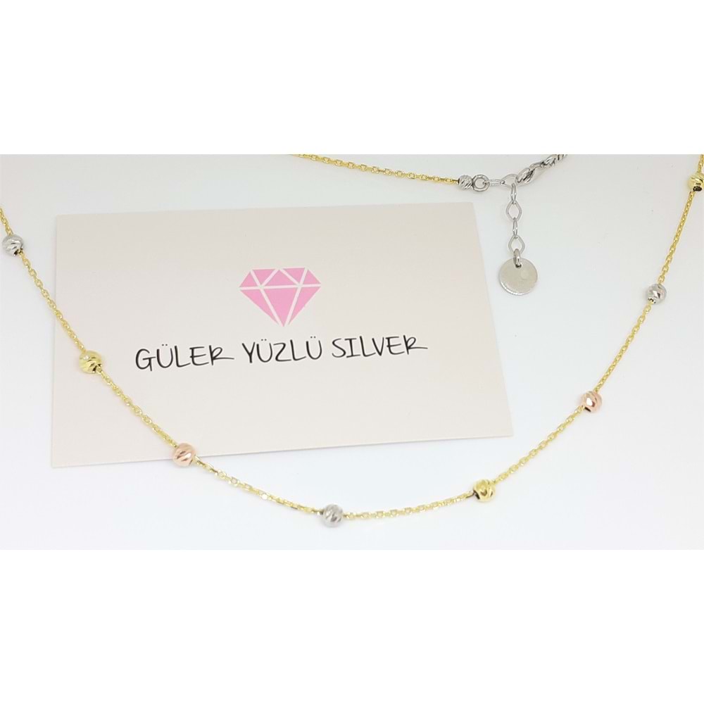 50 CM DORİCA ALTIN KAPLAMA RENKLİ TOP GÜMÜŞ ZİNCİR KOLYE