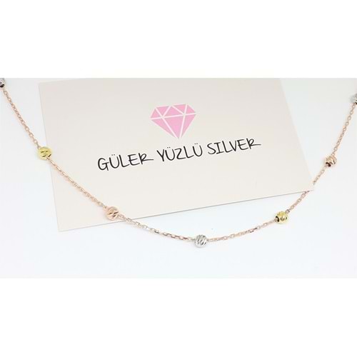 45 CM DORİCA ROSE RENKLİ TOP GÜMÜŞ ZİNCİR KOLYE