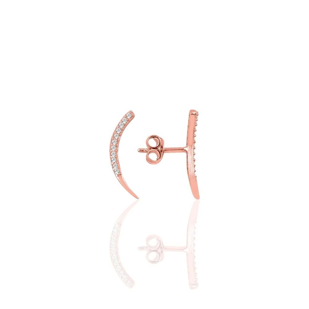 ZİRKON TAŞLI HİLAL GÜMÜŞ KÜPE (TEK) - ROSE ALTIN KAPLAMA