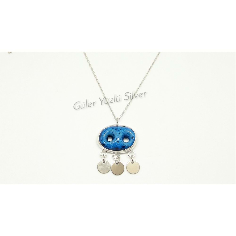 PULLU SÜRYANİ NAZARLIĞI GÜMÜŞ KOLYE - RODYUM KAPLAMA