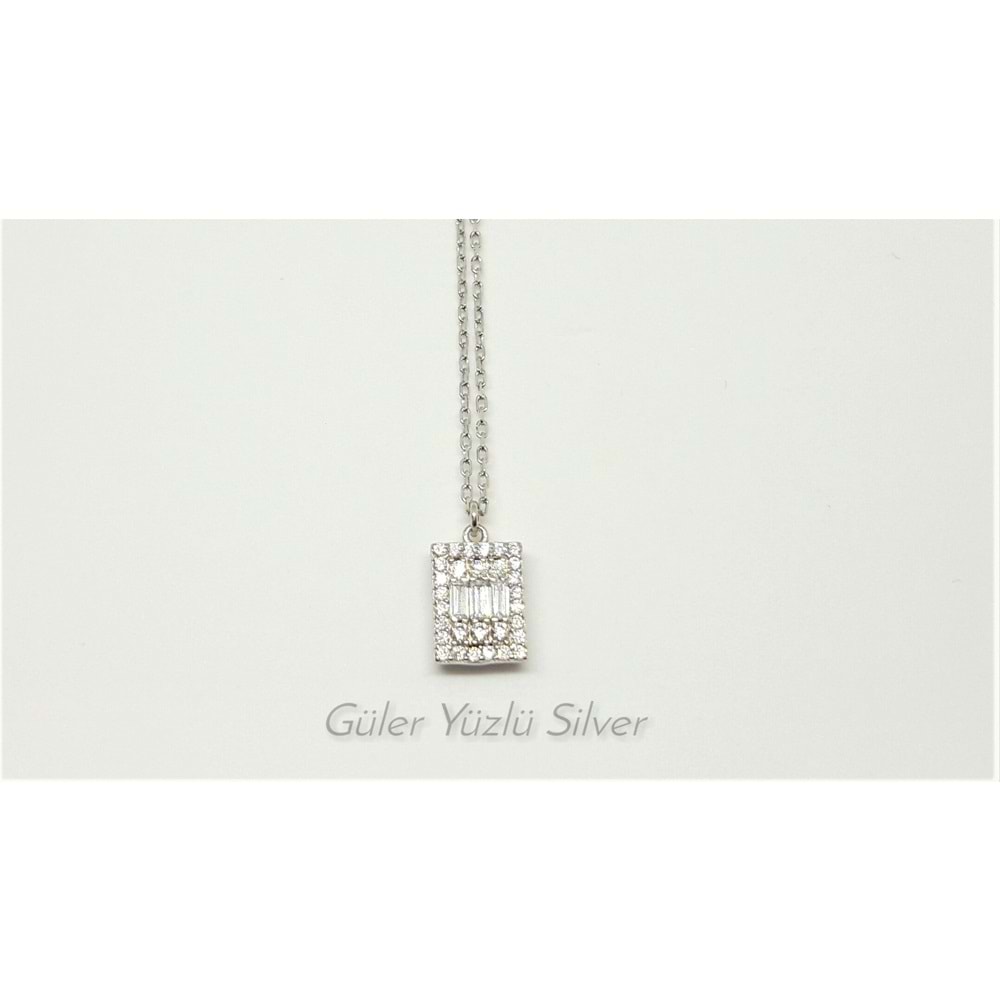 DİKDÖRTGEN BAGET PIRLANTA MONTÜR GÜMÜŞ KOLYE