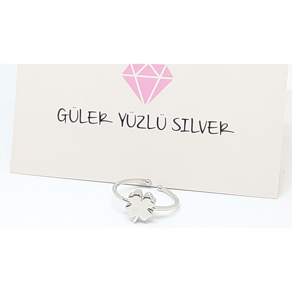 AYARLANABİLİR 3 BOYUTLU YONCA GÜMÜŞ YÜZÜK - RODYUM KAPLAMA