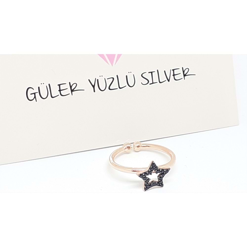 AYARLANABİLİR SİYAH TAŞLI İÇİ BOŞ YILDIZ GÜMÜŞ YÜZÜK