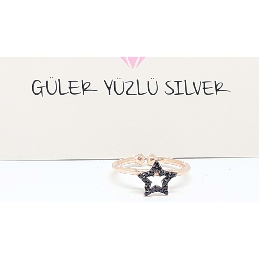 AYARLANABİLİR SİYAH TAŞLI İÇİ BOŞ YILDIZ GÜMÜŞ YÜZÜK
