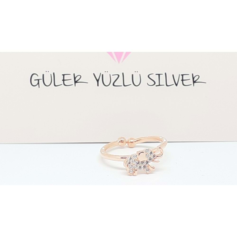 AYARLANABİLİR ZİRKON TAŞLI FİL GÜMÜŞ YÜZÜK - ROSE ALTIN KAPLAMA