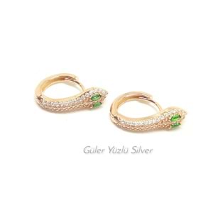 11 MM YEŞİL TAŞLI YILAN HALKA GÜMÜŞ KÜPE