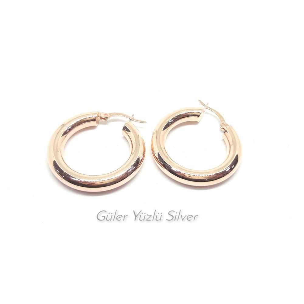 22 MM BOMBELİ HALKA GÜMÜŞ KÜPE - ROSE ALTIN KAPLAMA