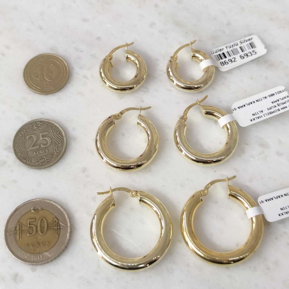 22 MM BOMBELİ HALKA GÜMÜŞ KÜPE - ROSE ALTIN KAPLAMA