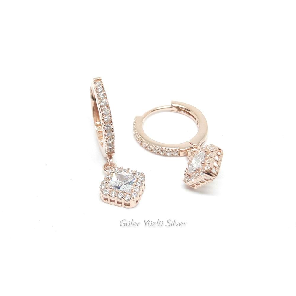 SALLANTILI YAN KARE GÜMÜŞ HALKA KÜPE