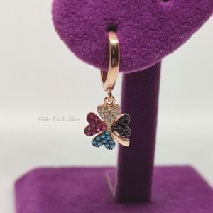 RENKLİ YONCA GÜMÜŞ HALKA KÜPE - ROSE BAKIR