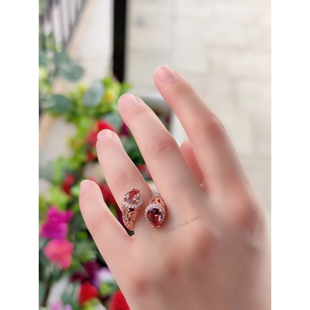 AYARLANABİLİR DAMLA SULTANİT İKİLİ GÜMÜŞ YÜZÜK - ROSE ALTIN KAPLAMA (BAKIR)