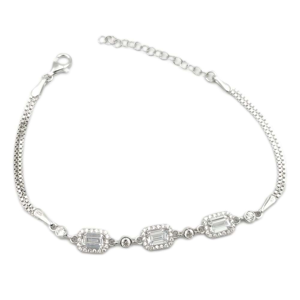 3 LÜ MİNİ BAGET KÜP GÜMÜŞ BİLEKLİK - RODYUM KAPLAMA